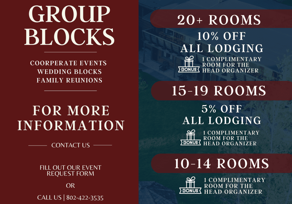 text stating group block discounts depending on amount of rooms